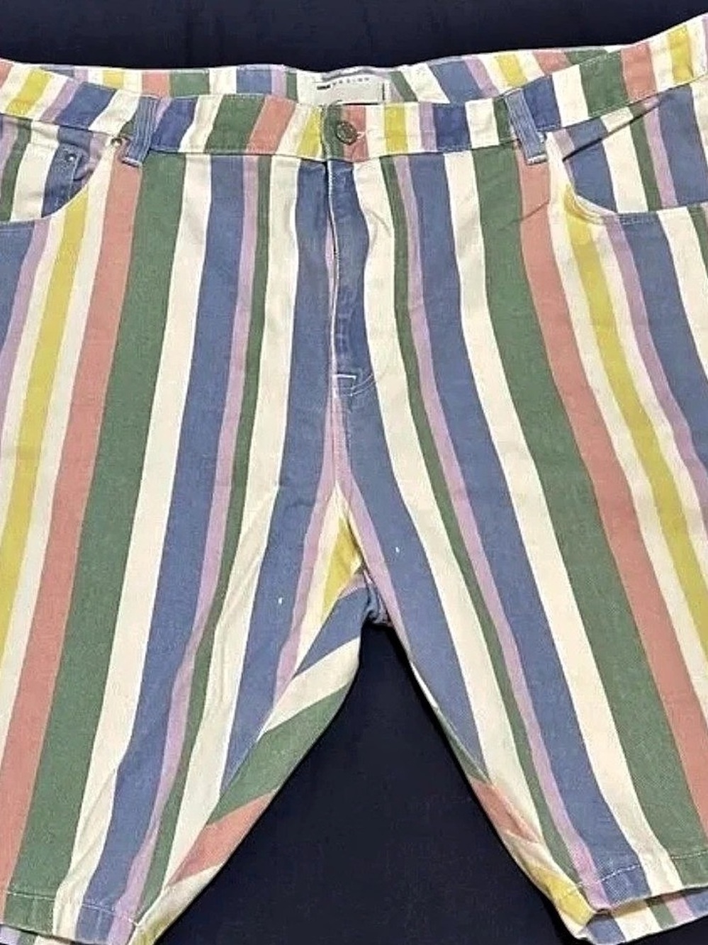 Asos Men’s High-Rise Multicolor Pastel Stripe Denim Shorts striped pride size la